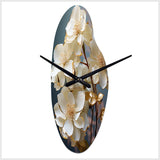 Baroque Hydrangea White And Gold II - Asymmetric Metal Wall Clock