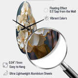 Baroque Hydrangea White And Gold II - Asymmetric Metal Wall Clock