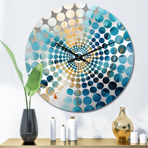 Blue And Gold Abstracted River Flow - Landscapes Metal Wall Clock