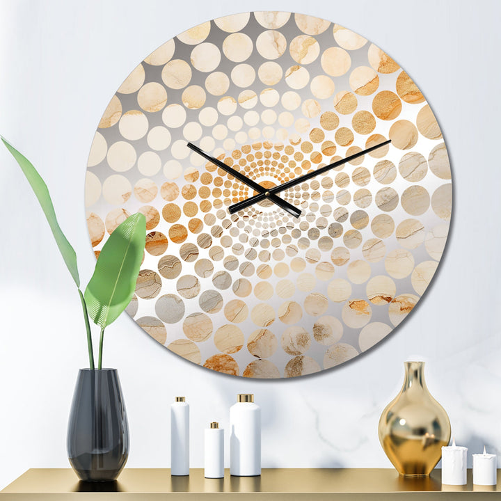 Gold And White Marble River I - Abstract Metal Wall Clock