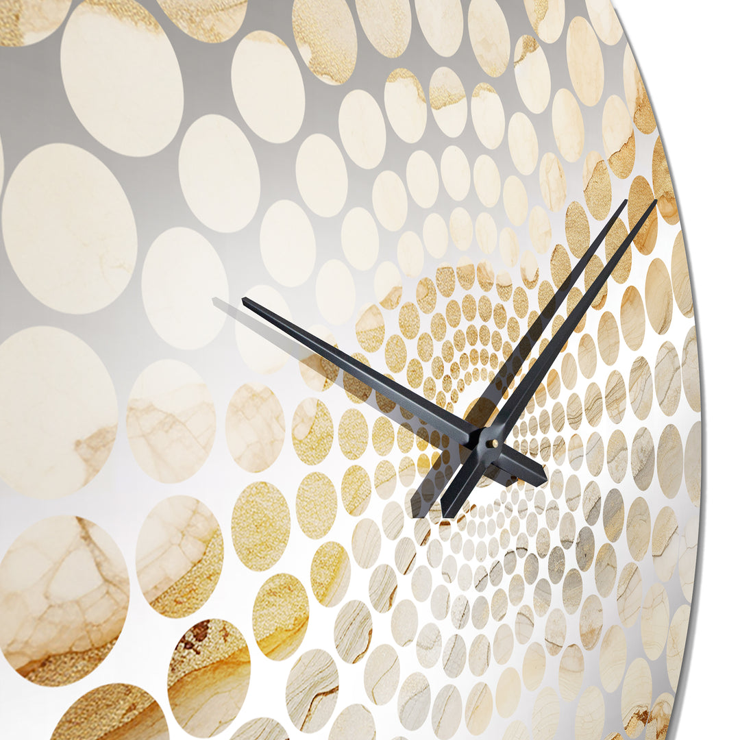 Gold And White Marble River I - Abstract Metal Wall Clock