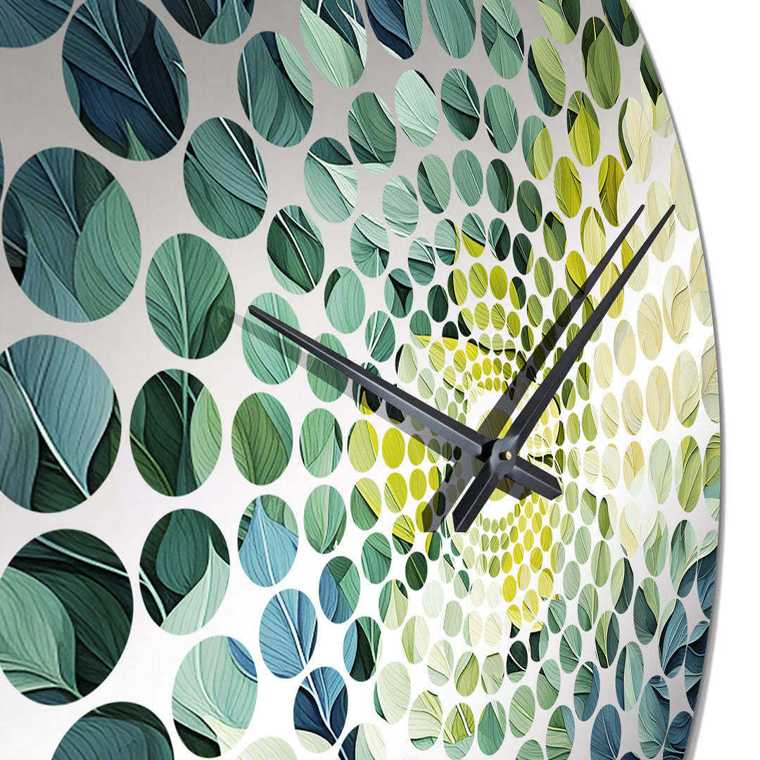 Leaves Green River Collage - Floral Metal Wall Clock