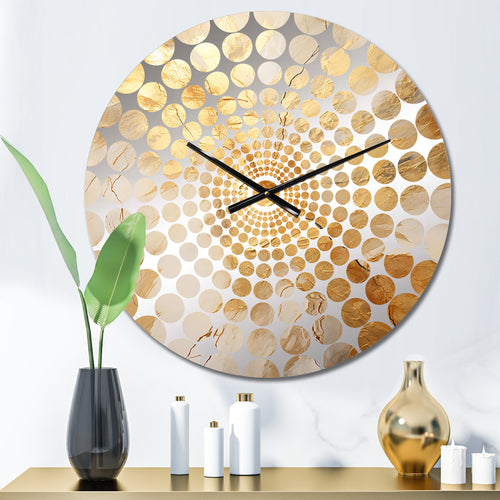 Beige And Gold Marble Lightning - Abstract Metal Wall Clock