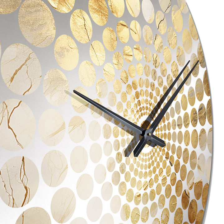 Beige And Gold Marble Lightning - Abstract Metal Wall Clock