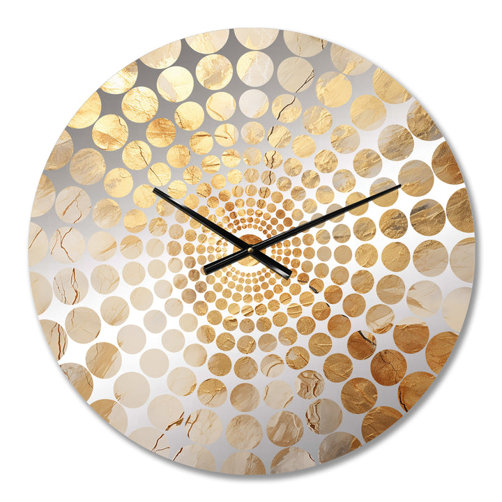 Beige And Gold Marble Lightning - Abstract Metal Wall Clock