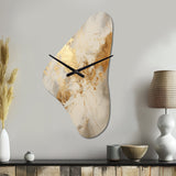 Beige And Gold Marble Lightning III - Asymmetric Metal Wall Clock