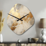 Beige And Gold Marble Lightning III - Asymmetric Metal Wall Clock