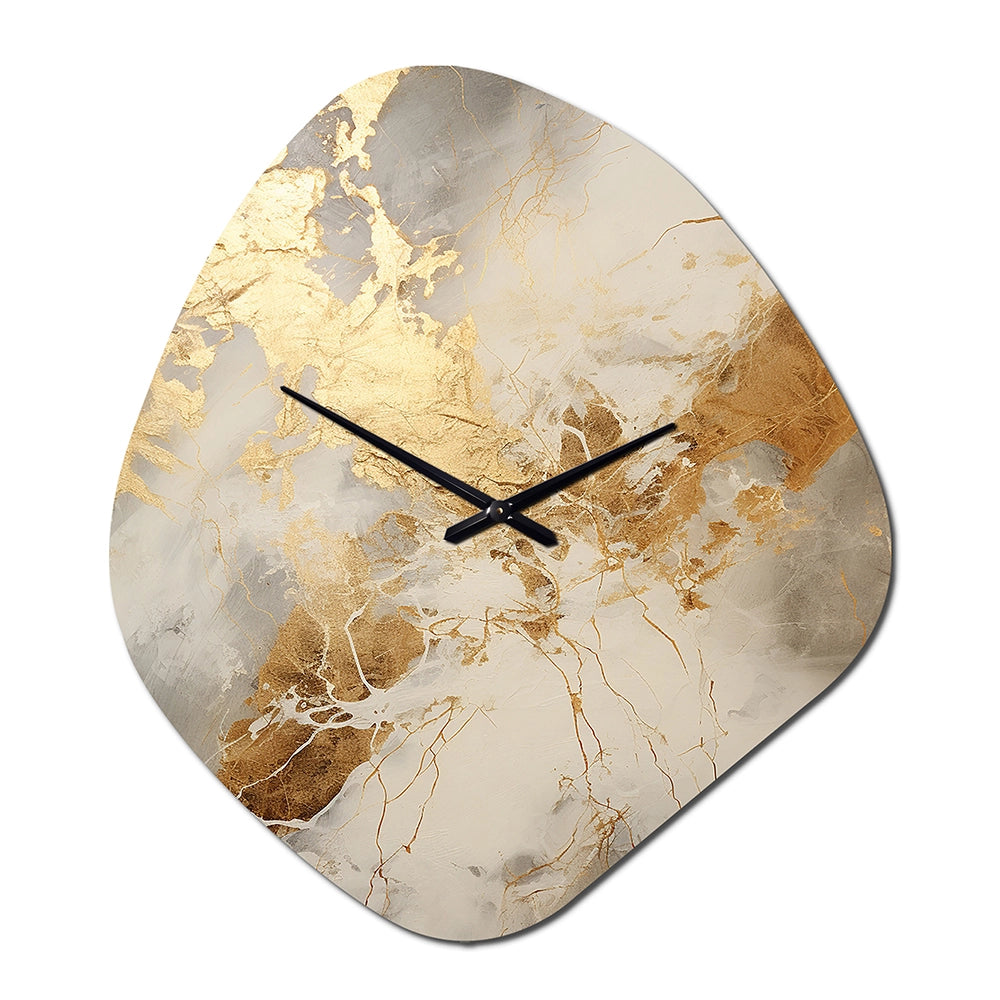 Beige And Gold Marble Lightning III - Asymmetric Metal Wall Clock