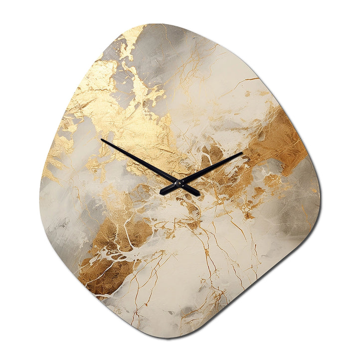 Beige And Gold Marble Lightning III - Asymmetric Metal Wall Clock