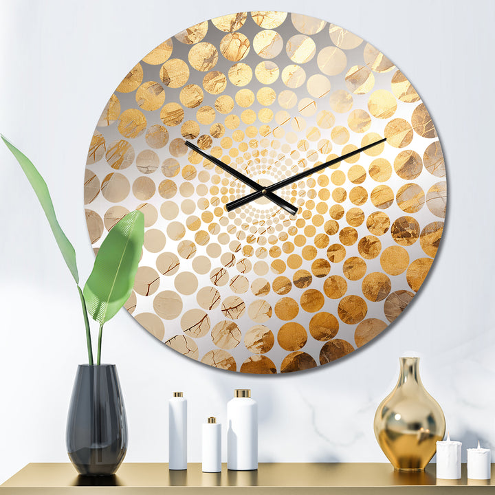 Beige And Gold Marble Lightning V - Abstract Metal Wall Clock