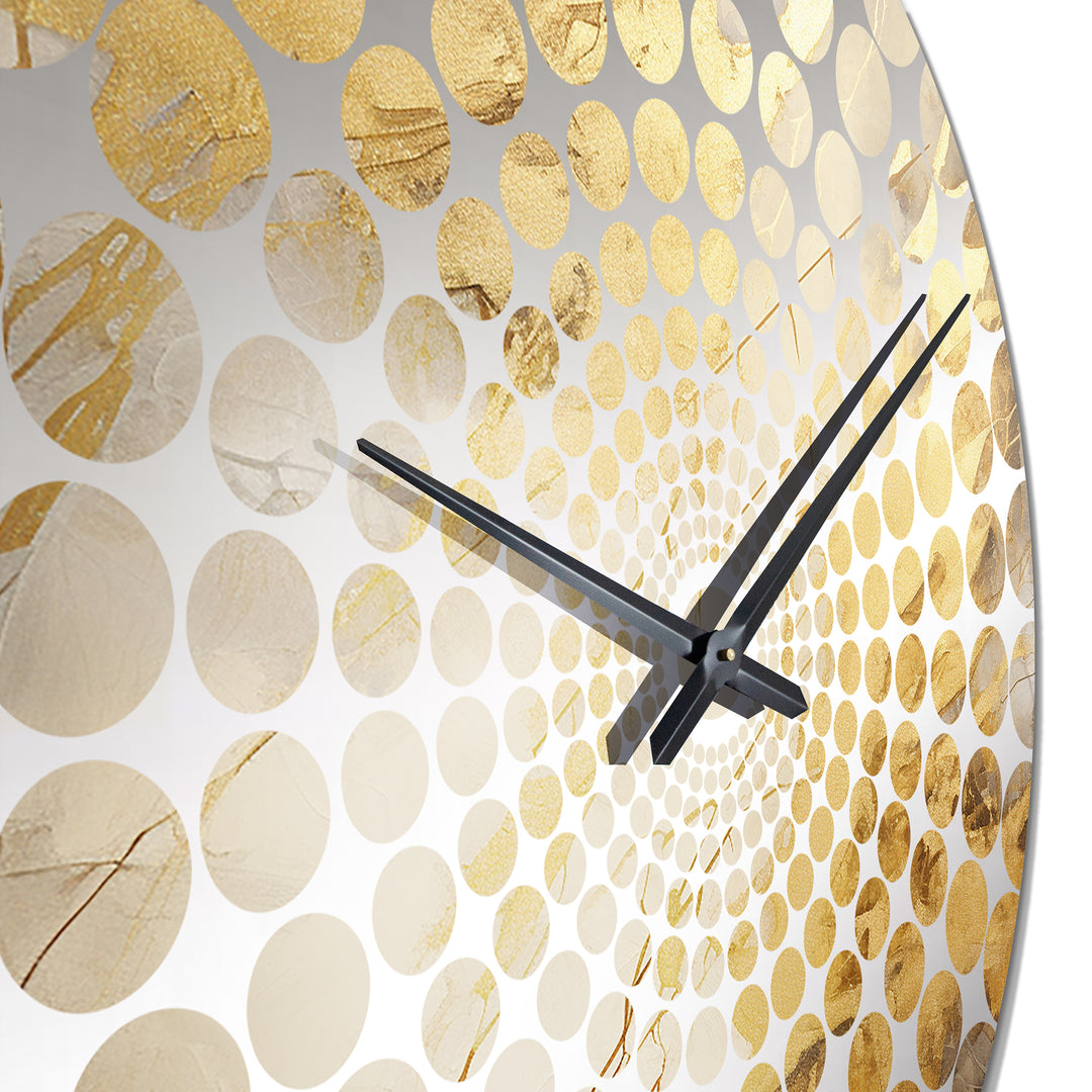 Beige And Gold Marble Lightning V - Abstract Metal Wall Clock