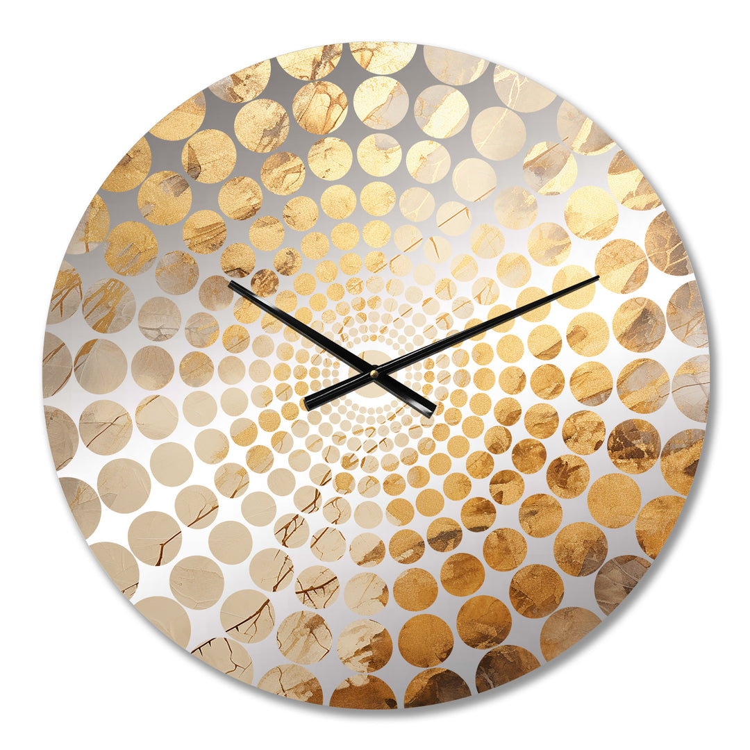 Beige And Gold Marble Lightning V - Abstract Metal Wall Clock