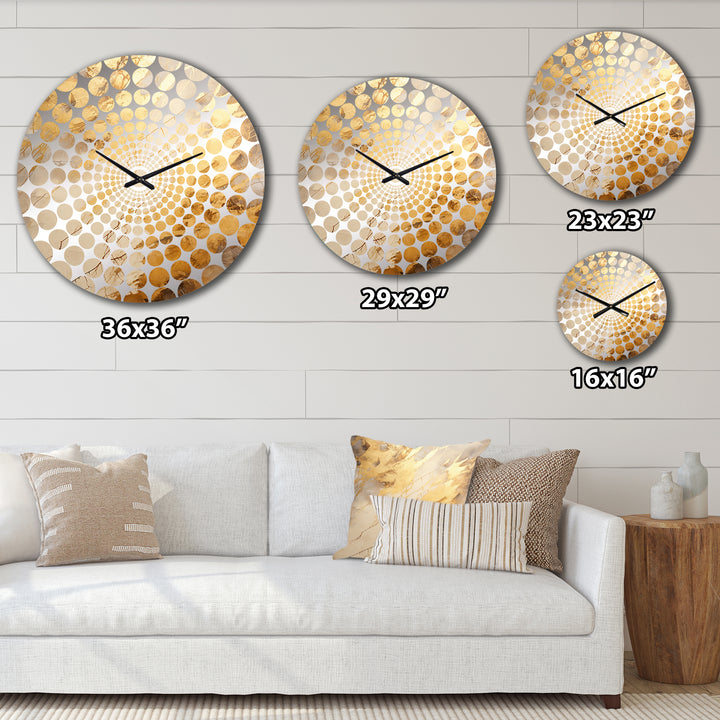 Beige And Gold Marble Lightning V - Abstract Metal Wall Clock