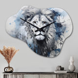 Grey And Blue Savannah Royalty Lion II - Asymmetric Metal Wall Clock