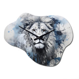 Grey And Blue Savannah Royalty Lion II - Asymmetric Metal Wall Clock