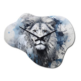 Grey And Blue Savannah Royalty Lion II - Asymmetric Metal Wall Clock