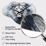 Grey And Blue Savannah Royalty Lion II - Asymmetric Metal Wall Clock