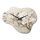 Beige Dreamy Magnolias Blooms I - Asymmetric Metal Wall Clock