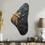 Black And Gold Abstract Meditation II - Asymmetric Metal Wall Clock