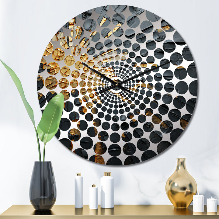 Black And Gold Abstract Meditation II - Abstract Metal Wall Clock