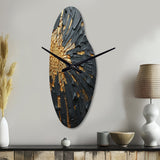 Black And Gold Abstract Meditation II - Asymmetric Metal Wall Clock