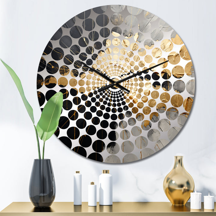 Black And Gold Abstract Meditation I - Abstract Metal Wall Clock