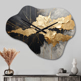 Black And Gold Abstract Meditation I - Asymmetric Metal Wall Clock