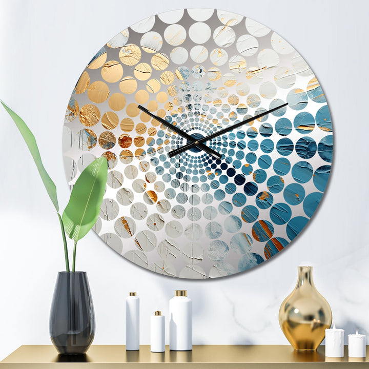 Gold And Blue Cosmic Paint - Abstract Metal Wall Clock