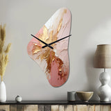 Gold And Pink Paint Fusion - Asymmetric Metal Wall Clock