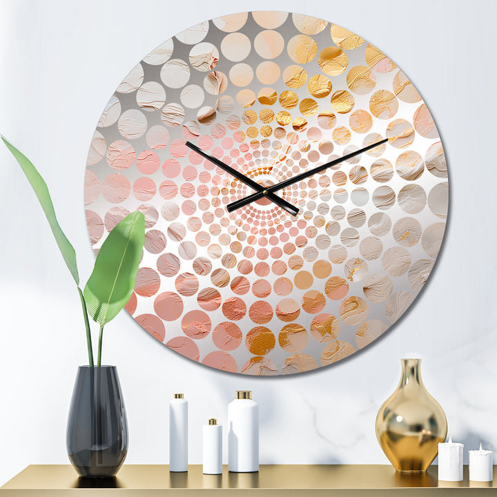 Gold And Pink Paint Fusion I - Abstract Metal Wall Clock