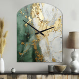Gold And Green Paint Fusion - Asymmetric Metal Wall Clock