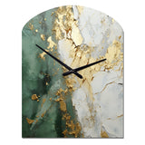 Gold And Green Paint Fusion - Asymmetric Metal Wall Clock