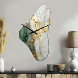 Gold And Green Paint Fusion - Asymmetric Metal Wall Clock