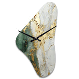 Gold And Green Paint Fusion - Asymmetric Metal Wall Clock