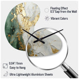Gold And Green Paint Fusion - Asymmetric Metal Wall Clock