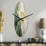 Gold And Green Paint Fusion - Asymmetric Metal Wall Clock