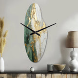 Gold And Green Paint Fusion - Asymmetric Metal Wall Clock