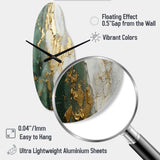 Gold And Green Paint Fusion - Asymmetric Metal Wall Clock