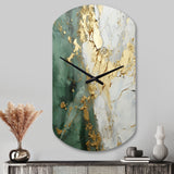 Gold And Green Paint Fusion - Asymmetric Metal Wall Clock