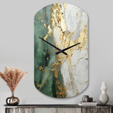 Gold And Green Paint Fusion - Asymmetric Metal Wall Clock