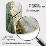 Gold And Green Paint Fusion - Asymmetric Metal Wall Clock