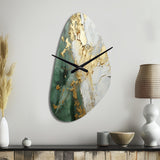 Gold And Green Paint Fusion - Asymmetric Metal Wall Clock