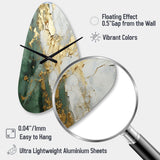 Gold And Green Paint Fusion - Asymmetric Metal Wall Clock