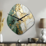 Gold And Green Paint Fusion - Asymmetric Metal Wall Clock
