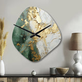 Gold And Green Paint Fusion - Asymmetric Metal Wall Clock