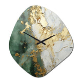 Gold And Green Paint Fusion - Asymmetric Metal Wall Clock