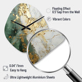 Gold And Green Paint Fusion - Asymmetric Metal Wall Clock