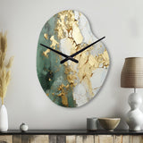 Gold And Green Paint Fusion - Asymmetric Metal Wall Clock