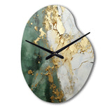 Gold And Green Paint Fusion - Asymmetric Metal Wall Clock
