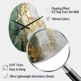 Gold And Green Paint Fusion - Asymmetric Metal Wall Clock